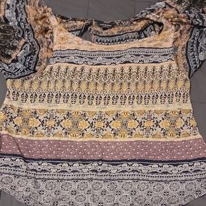 Lucky Brand Mixed-Print Scoop Neck Top in Yellow, Black & Pink